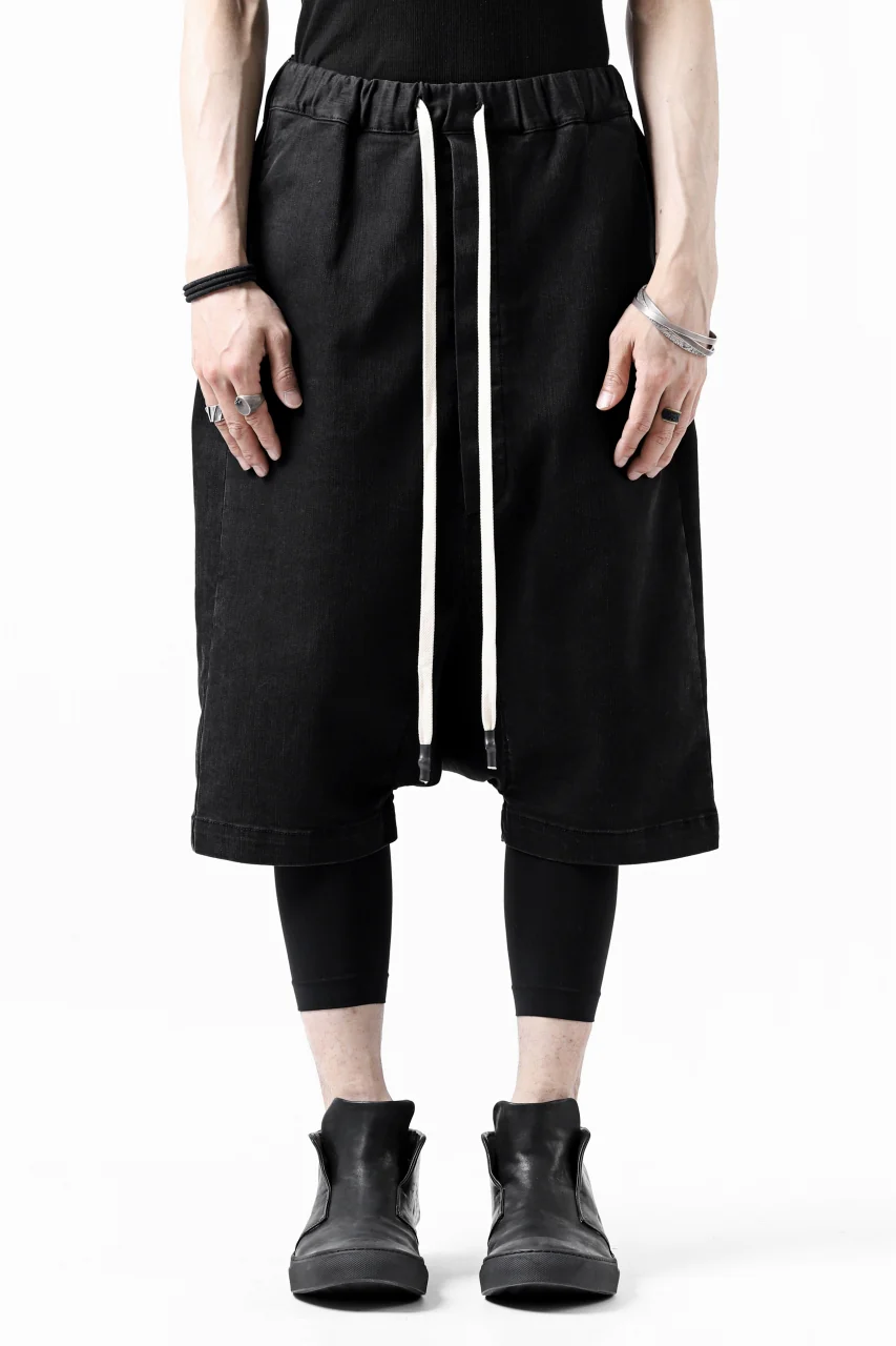 ISAMU KATAYAMA BACKLASH SARROUEL DENIM SHORTS / EXTREME STRETCH WASHER (BLACK) - Image 19