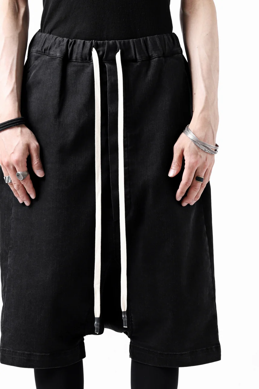 ISAMU KATAYAMA BACKLASH SARROUEL DENIM SHORTS / EXTREME STRETCH WASHER (BLACK) - Image 24