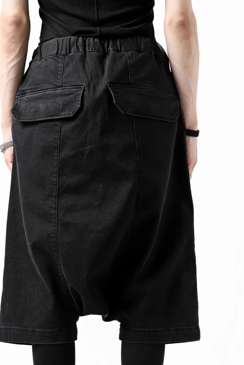 ISAMU KATAYAMA BACKLASH SARROUEL DENIM SHORTS / EXTREME STRETCH WASHER (BLACK) - Image 25