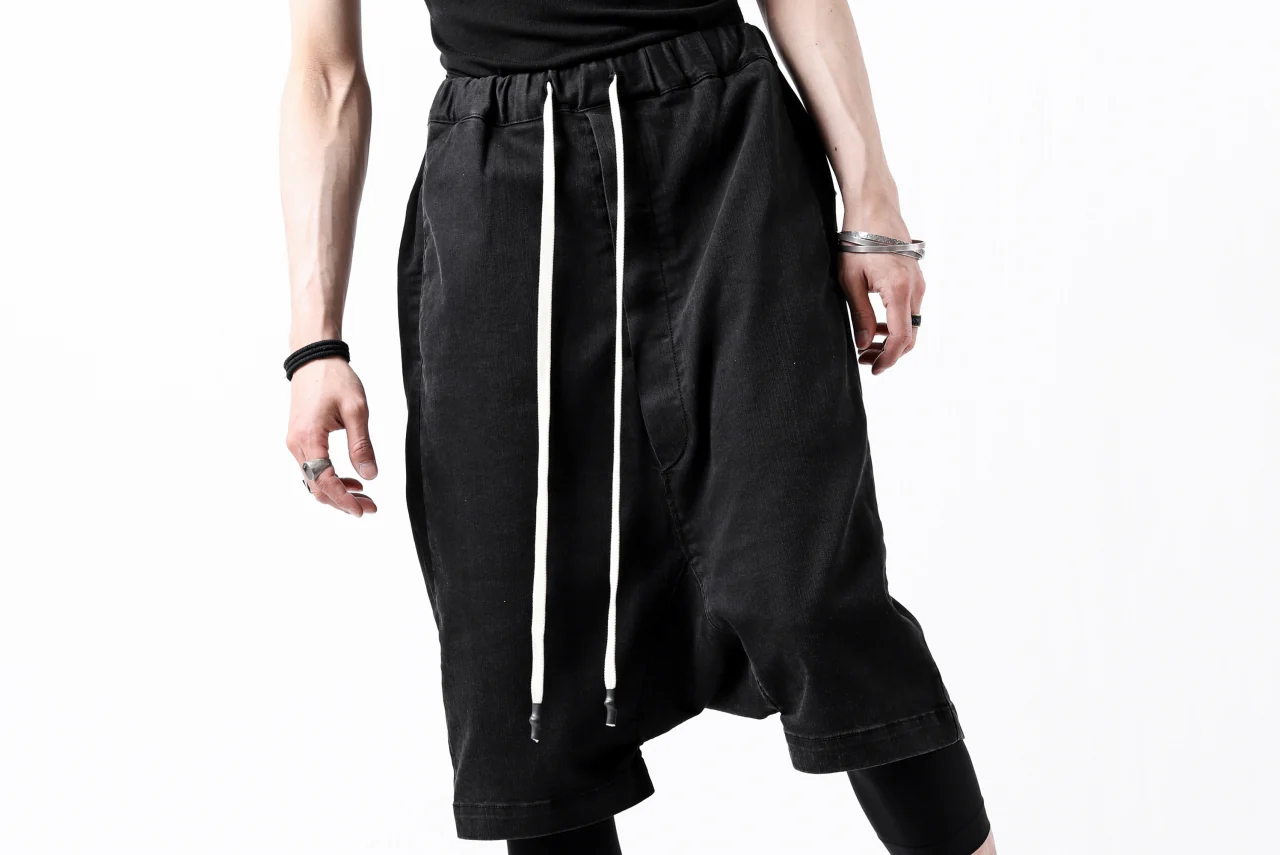 ISAMU KATAYAMA BACKLASH SARROUEL DENIM SHORTS / EXTREME STRETCH WASHER (BLACK) - Image 31