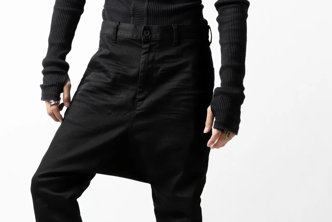 ISAMU KATAYAMA BACKLASH SARROUEL PANTS / HIGH POWER STRETCH DENIM (BLACK) - Image 21