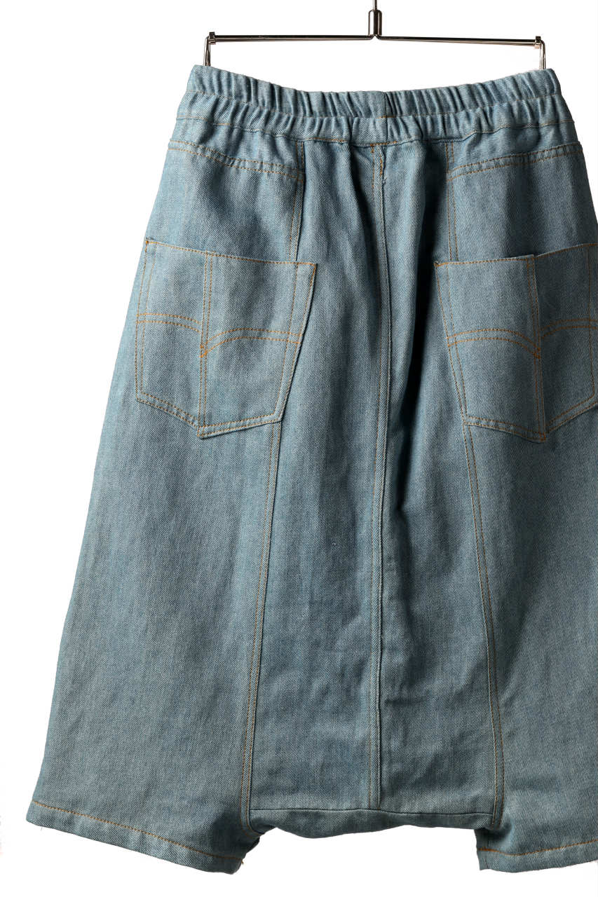 ISAMU KATAYAMA BACKLASH SARROUEL SHORT PANTS / COTTON LINEN DENIM (INDIGO) - Image 12
