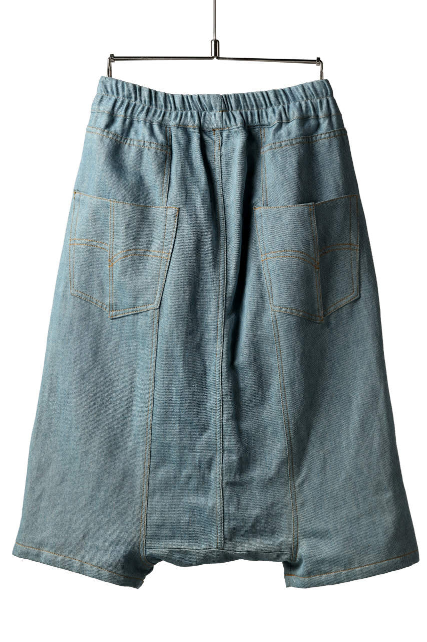 ISAMU KATAYAMA BACKLASH SARROUEL SHORT PANTS / COTTON LINEN DENIM (INDIGO) - Image 3