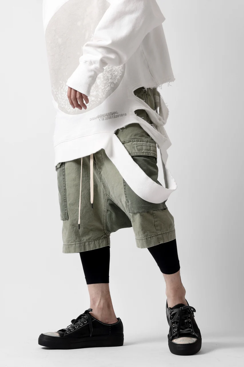 ISAMU KATAYAMA BACKLASH SARROUEL SHORTS / STONE WASHED USA-COTTON (KHAKI) - Image 4