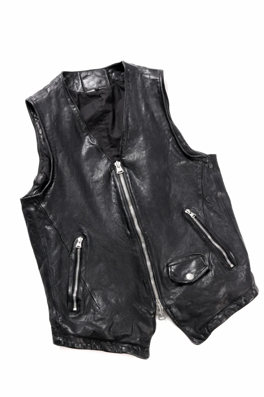 ISAMU KATAYAMA BACKLASH SHOULDER FRENCH SHOULDER GARMENT-DYED ZIPPER VEST (BLACK) - Image 3