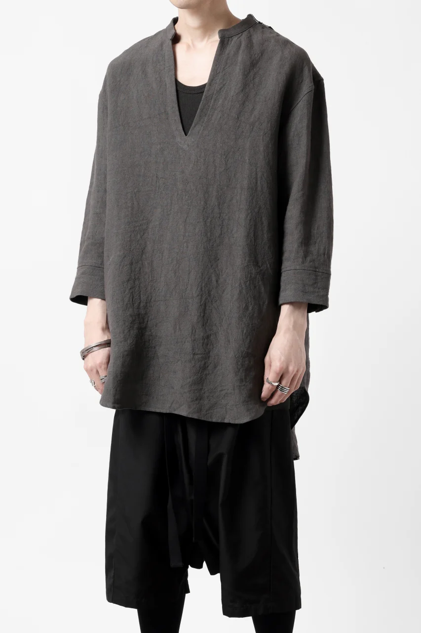 ISAMU KATAYAMA BACKLASH SKIPPER SHIRT / SOFT LINEN (CHARCOAL BLACK) - Image 3