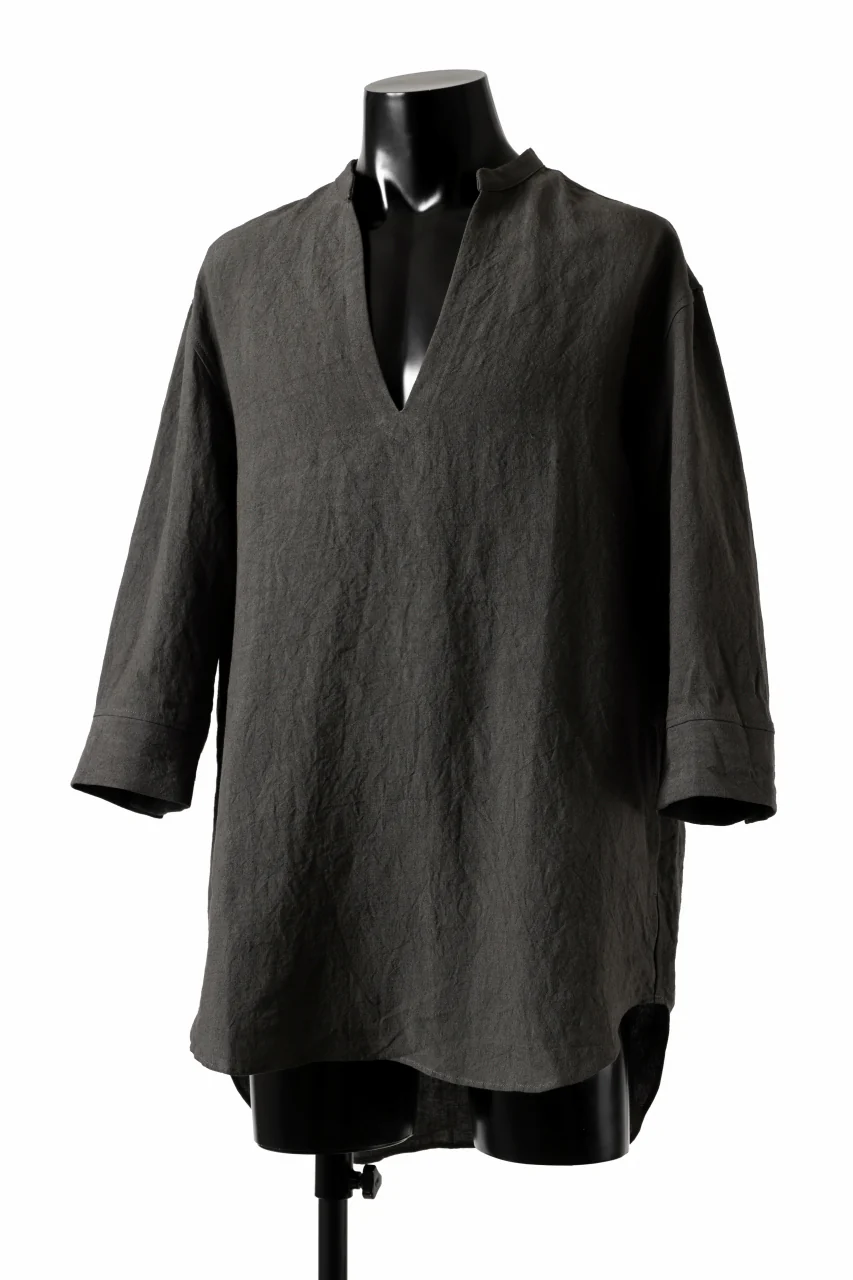 ISAMU KATAYAMA BACKLASH SKIPPER SHIRT / SOFT LINEN (CHARCOAL BLACK) - Image 5