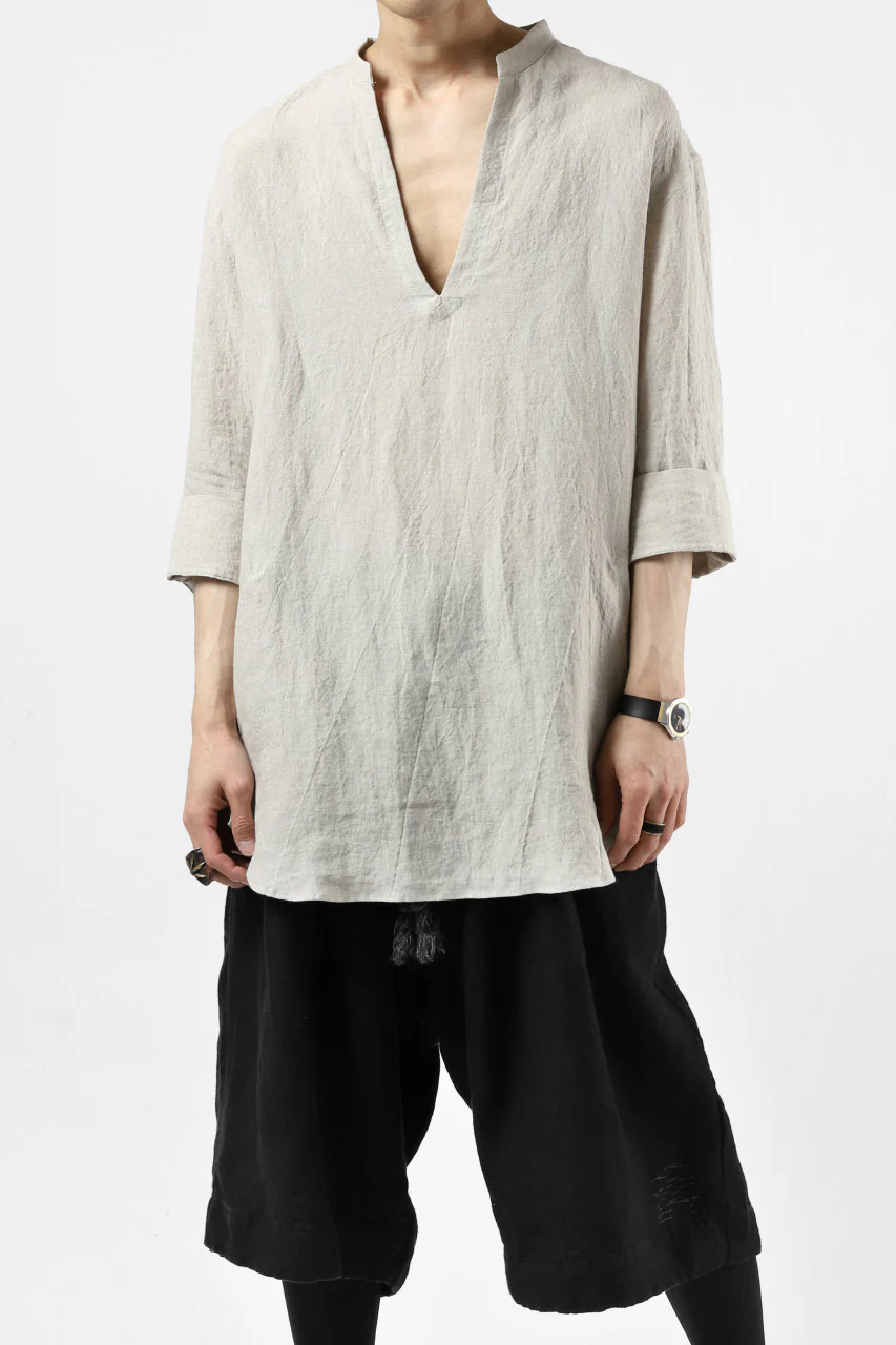 ISAMU KATAYAMA BACKLASH SOFT LINEN SKIPPER SHIRT (BEIGE) - Image 2