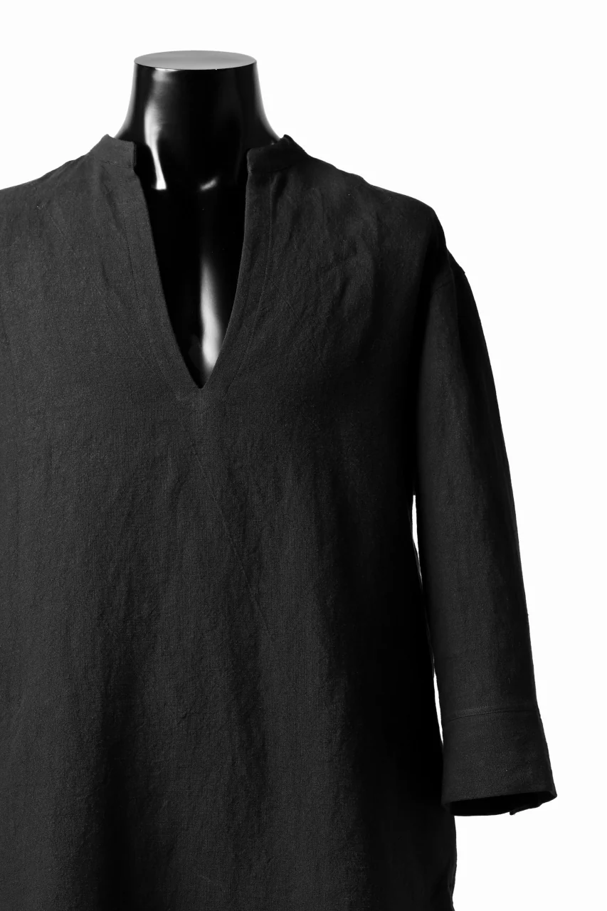 ISAMU KATAYAMA BACKLASH SOFT LINEN SKIPPER SHIRT (BLACK) - Image 4