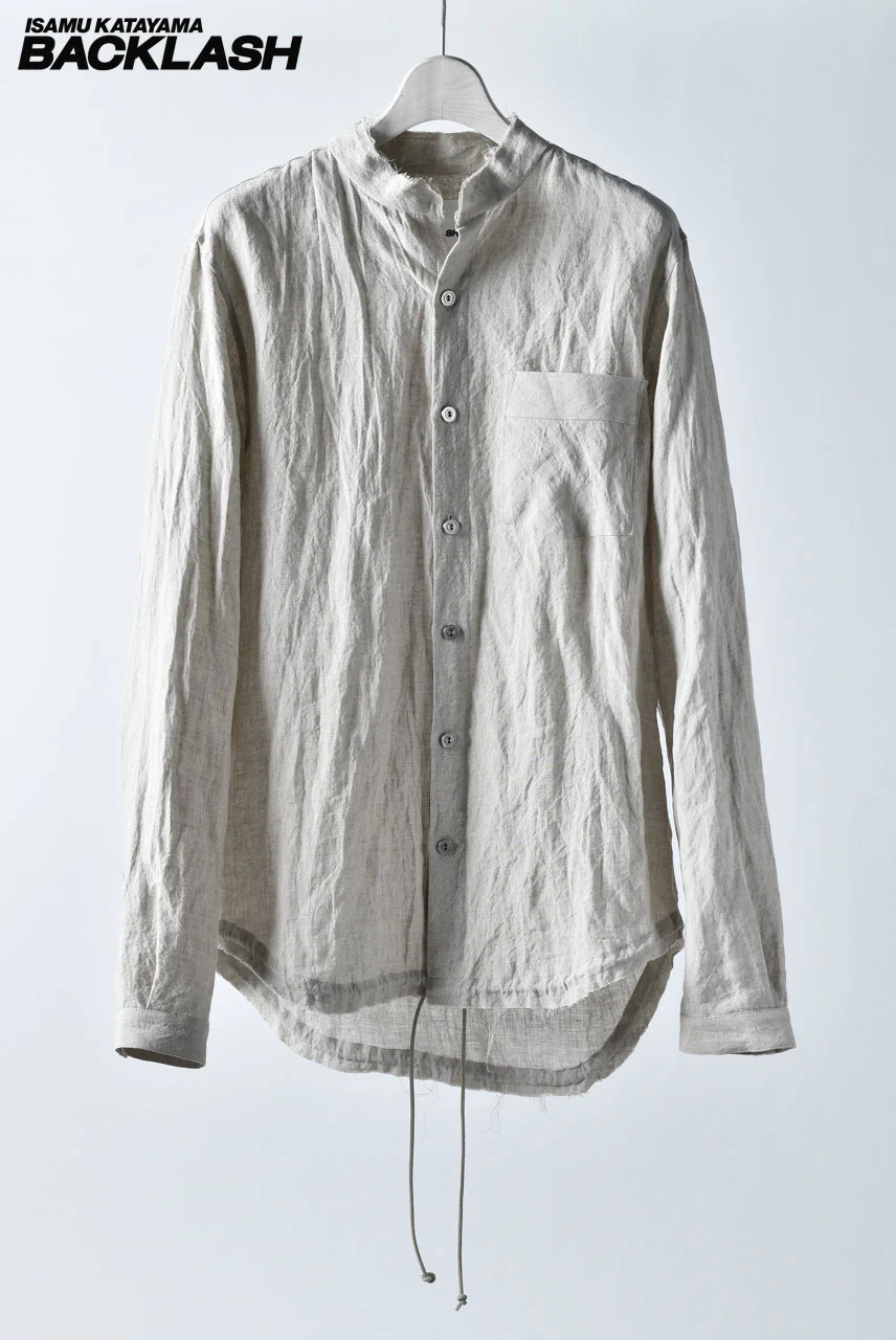 ISAMU KATAYAMA BACKLASH STAND COLLAR LINEN SHIRT (BEIGE)