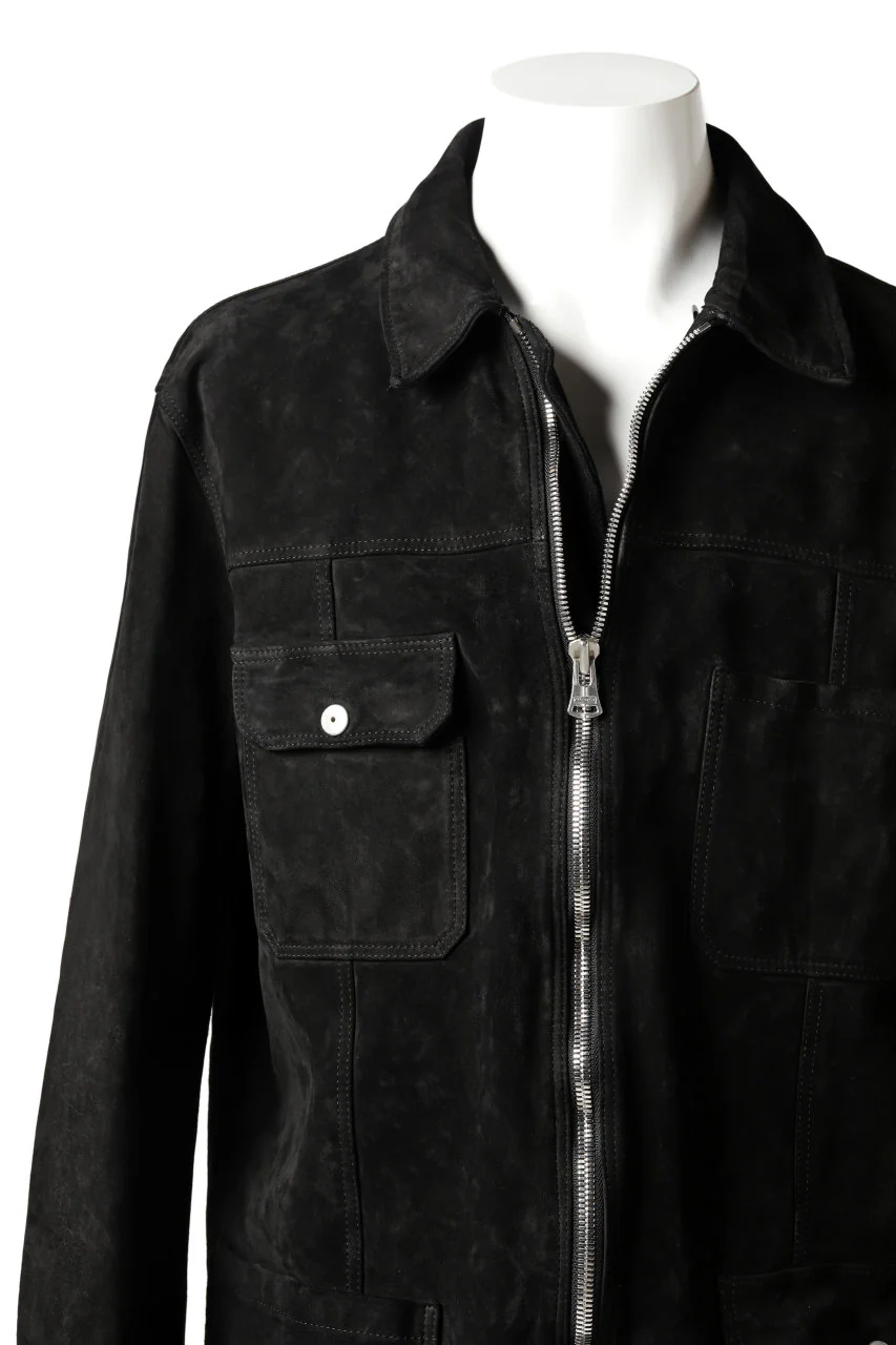 ISAMU KATAYAMA BACKLASH SUEDE COVER ALL BLOUSON / JAPAN CALF (WHITE TANNED / BLACK) - Image 4