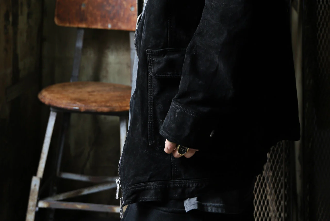 ISAMU KATAYAMA BACKLASH SUEDE COVER ALL BLOUSON / JAPAN CALF (WHITE TANNED / BLACK) - Image 48