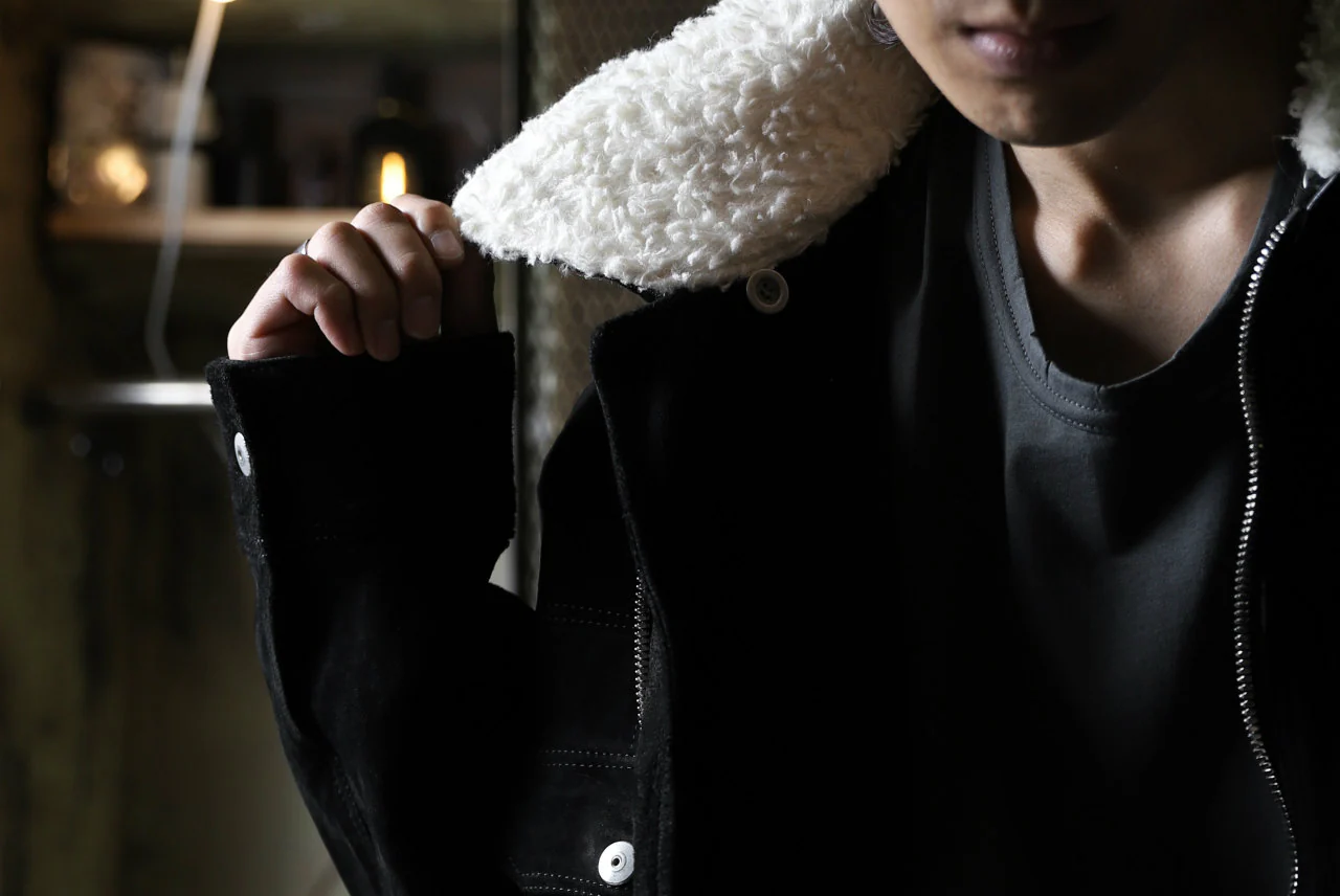 ISAMU KATAYAMA BACKLASH SUEDE COVER ALL BLOUSON / JAPAN CALF (WHITE TANNED / BLACK) - Image 50