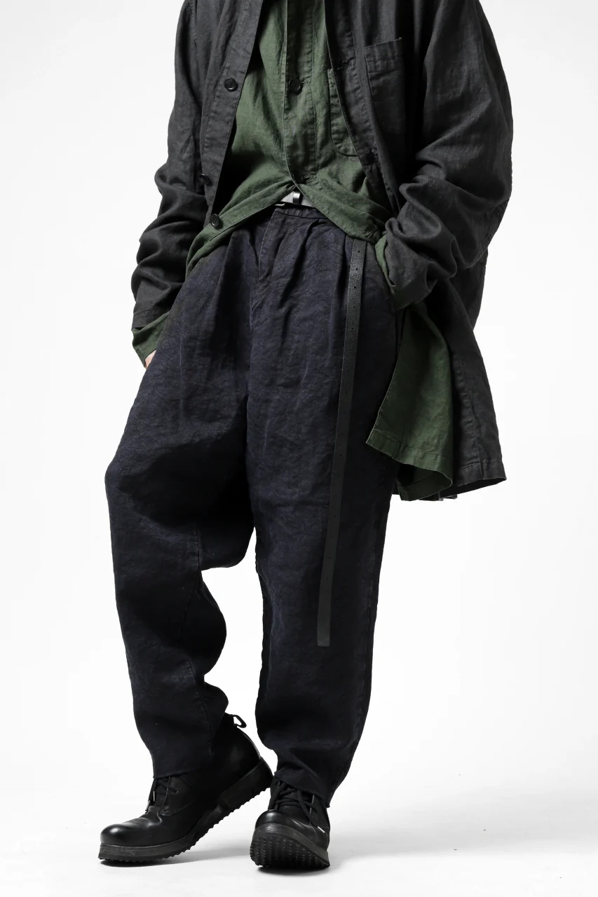 ISAMU KATAYAMA BACKLASH TAPERED TROUSERS / GARMENT NATURAL DYED LINEN CANVAS (INDIGO) - Image 2