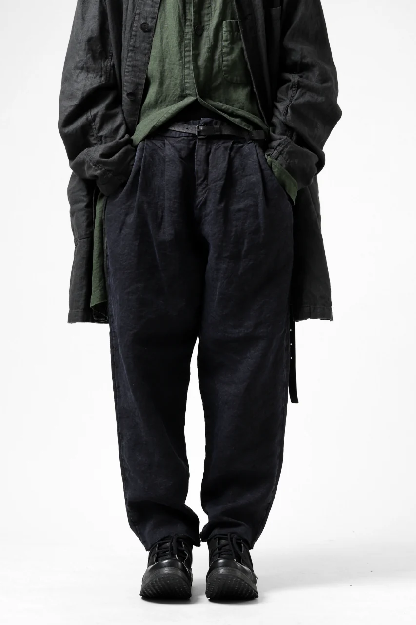 ISAMU KATAYAMA BACKLASH TAPERED TROUSERS / GARMENT NATURAL DYED LINEN CANVAS (INDIGO) - Image 25