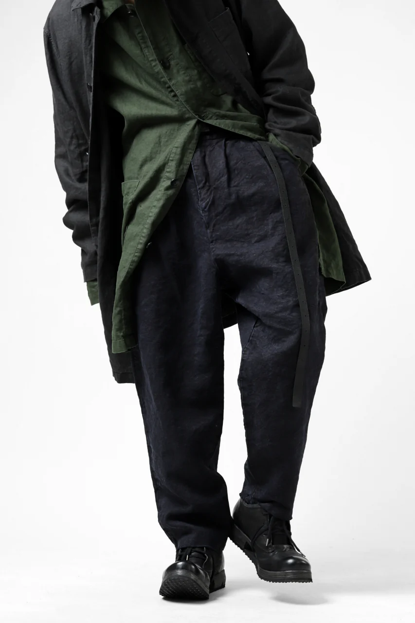 ISAMU KATAYAMA BACKLASH TAPERED TROUSERS / GARMENT NATURAL DYED LINEN CANVAS (INDIGO) - Image 27