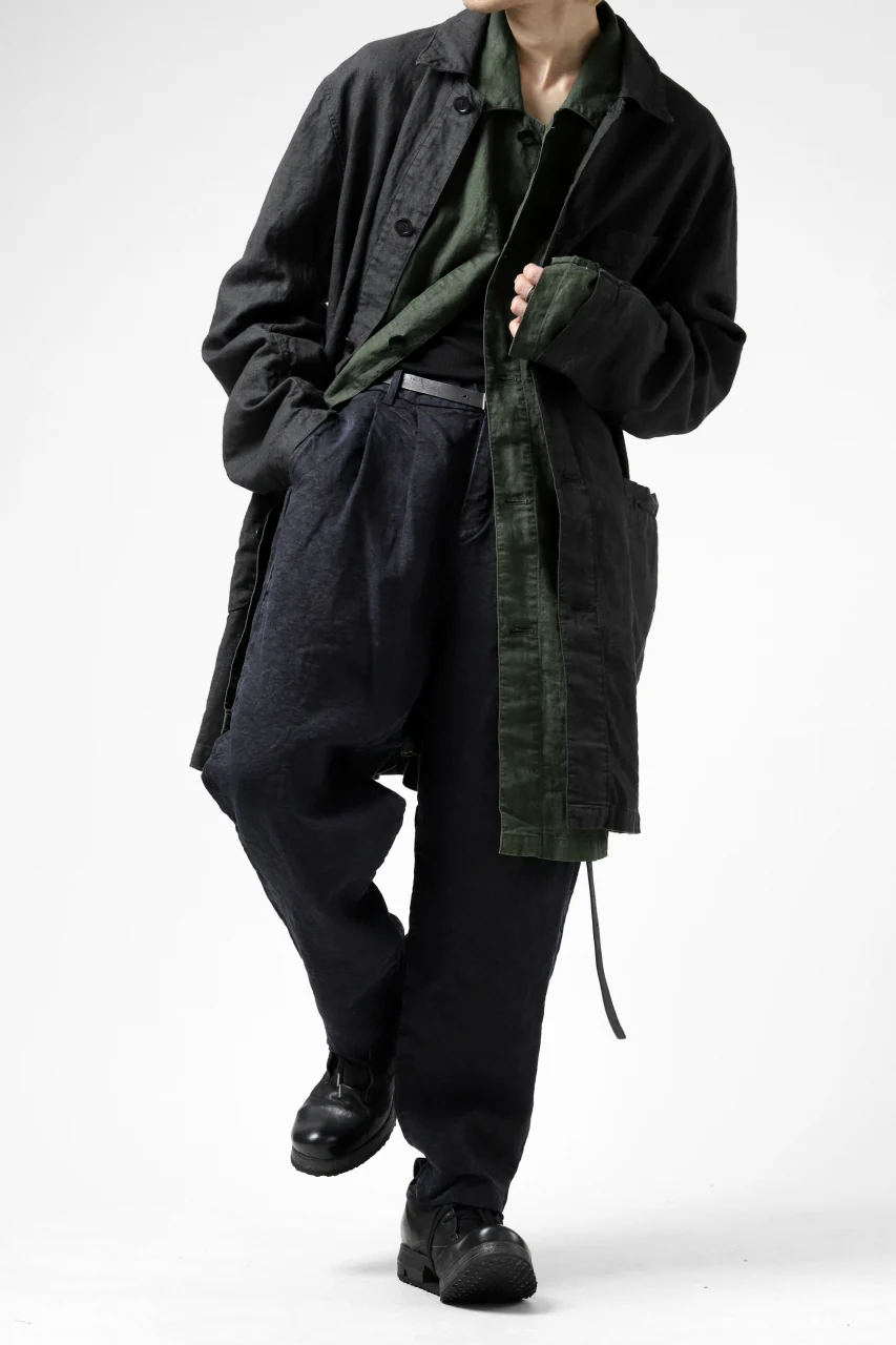 ISAMU KATAYAMA BACKLASH TAPERED TROUSERS / GARMENT NATURAL DYED LINEN CANVAS (INDIGO) - Image 33