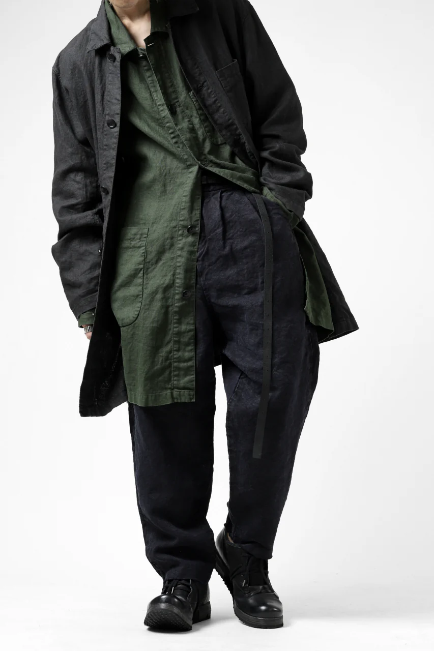 ISAMU KATAYAMA BACKLASH TAPERED TROUSERS / GARMENT NATURAL DYED LINEN CANVAS (INDIGO) - Image 41