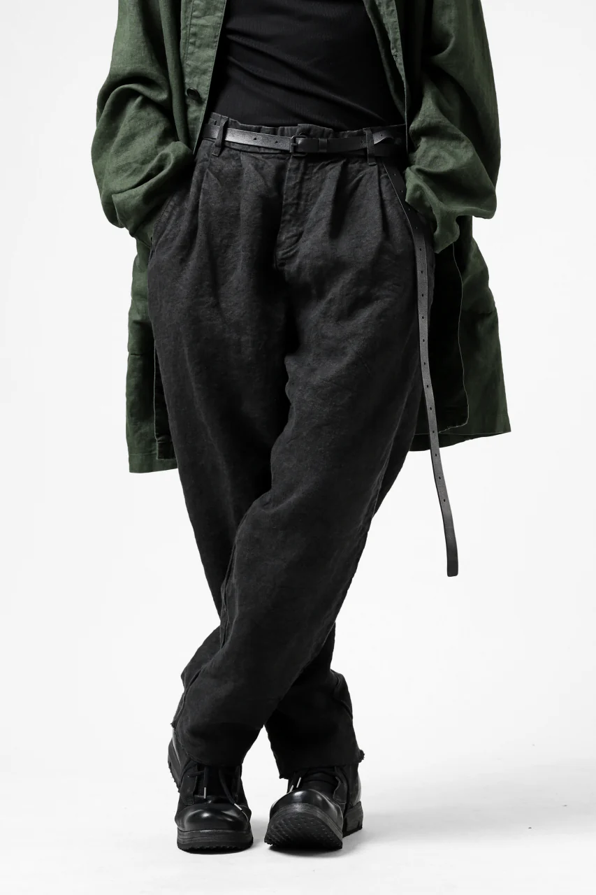 ISAMU KATAYAMA BACKLASH TAPERED TROUSERS / GARMENT NATURAL DYED LINEN CANVAS (SUMI) - Image 2