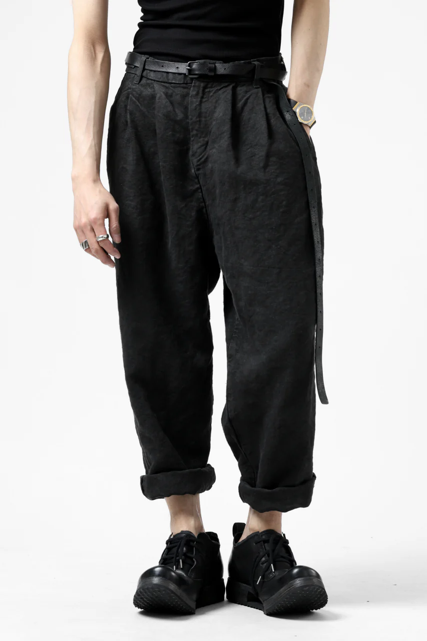 ISAMU KATAYAMA BACKLASH TAPERED TROUSERS / GARMENT NATURAL DYED LINEN CANVAS (SUMI) - Image 24