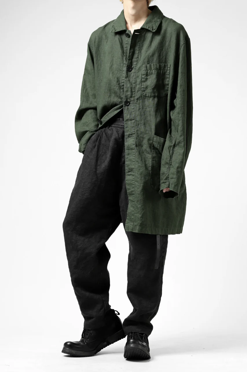 ISAMU KATAYAMA BACKLASH TAPERED TROUSERS / GARMENT NATURAL DYED LINEN CANVAS (SUMI) - Image 34