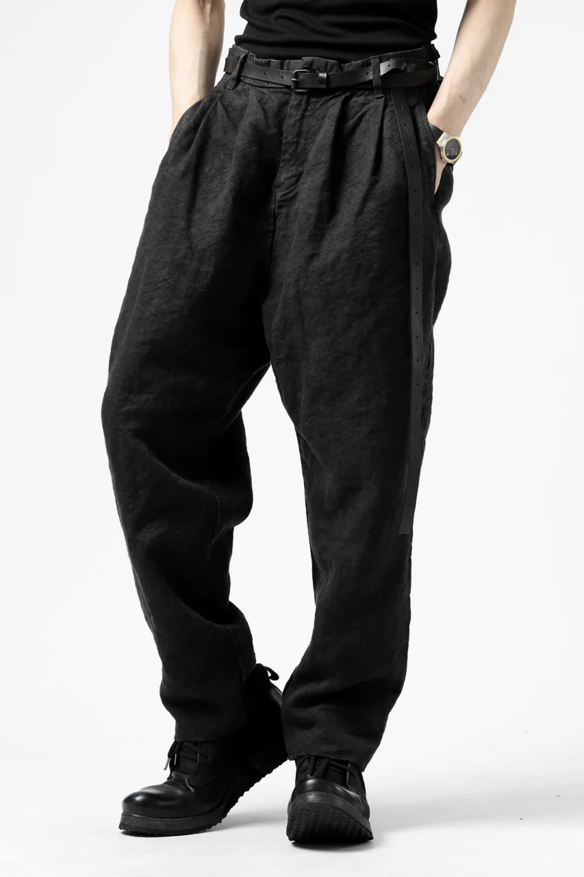 ISAMU KATAYAMA BACKLASH TAPERED TROUSERS / GARMENT NATURAL DYED LINEN CANVAS (SUMI) - Image 4