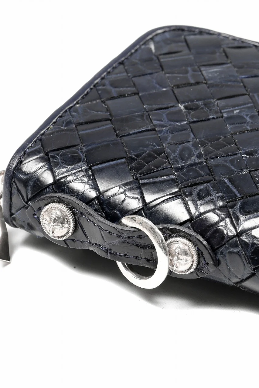 BACKLASH THE LINE CROCODILE MESH + SILVER925 PARTS ROUND FASTNER WALLET (BLUE) - Image 13