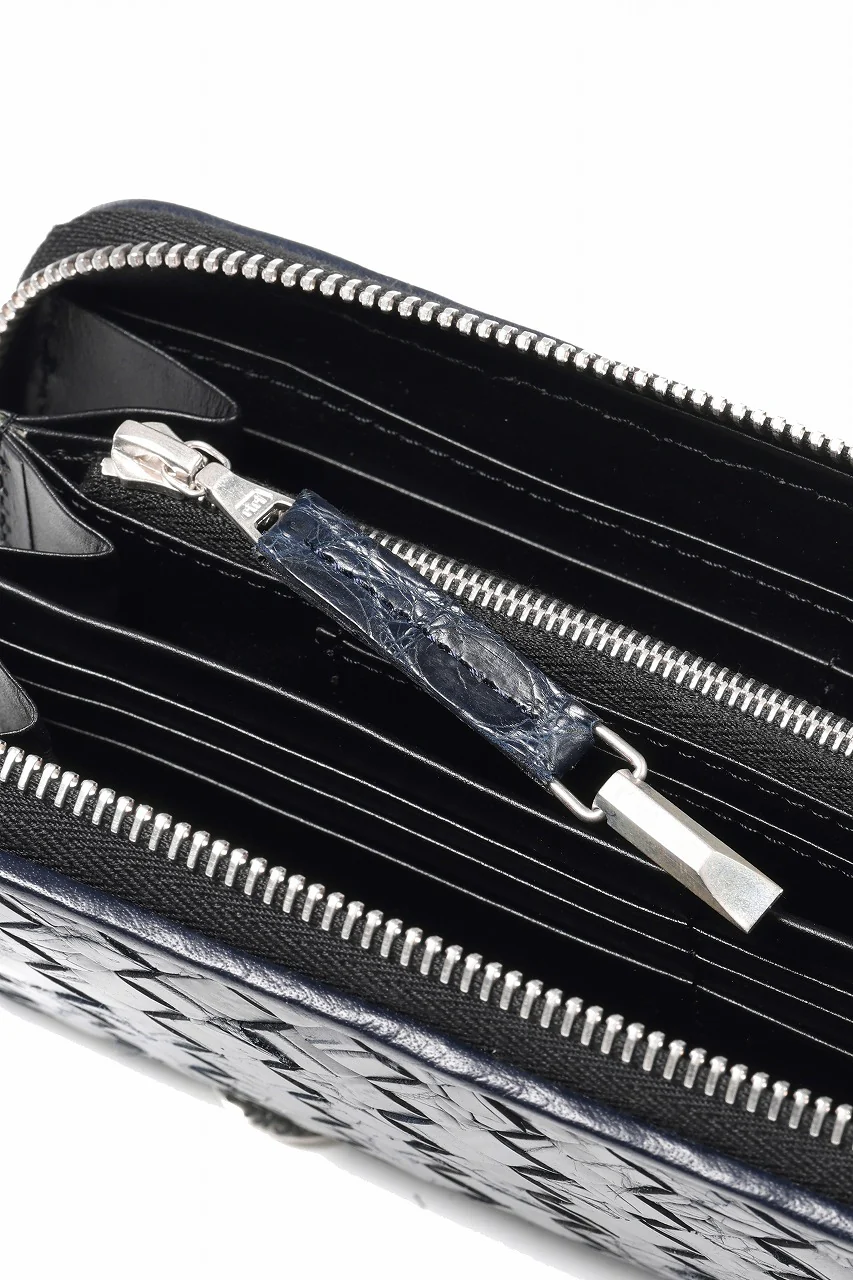 BACKLASH THE LINE CROCODILE MESH + SILVER925 PARTS ROUND FASTNER WALLET (BLUE) - Image 16