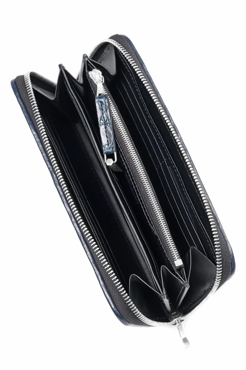 BACKLASH THE LINE CROCODILE MESH + SILVER925 PARTS ROUND FASTNER WALLET (BLUE) - Image 6