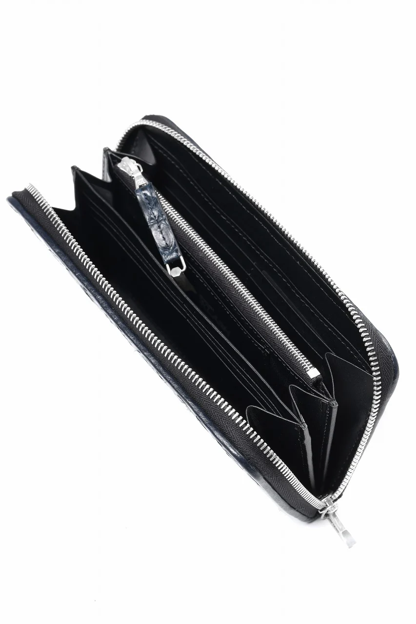 BACKLASH THE LINE CROCODILE MESH + SILVER925 PARTS ROUND FASTNER WALLET (BLUE) - Image 7