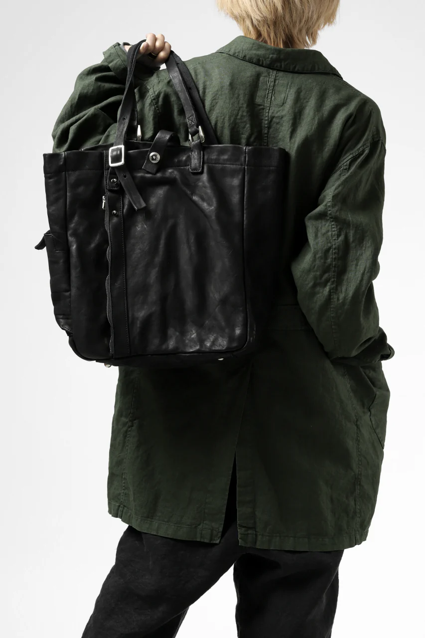 ISAMU KATAYAMA BACKLASH TOTE BAG / DOUBLE SHOULDER OBJECT DYED (BLACK) - Image 2