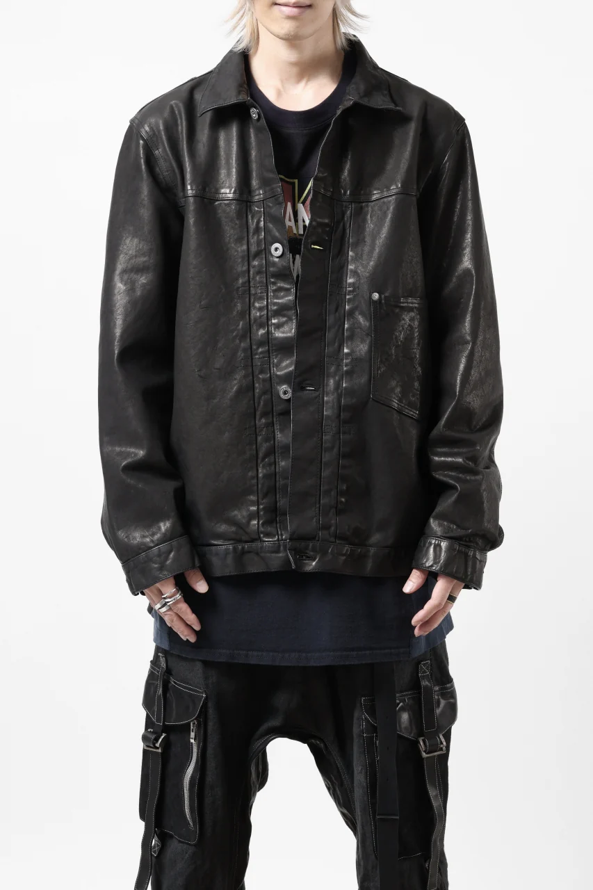ISAMU KATAYAMA BACKLASH TRUCKER BLOUSON / GARMENT DYED - JP WET WHITE HORSE (BLACK) - Image 31