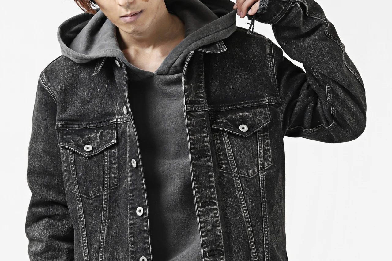 ISAMU KATAYAMA BACKLASH TRUCKER DENIM JACKET / SPLASH DYED (BLACK) - Image 40