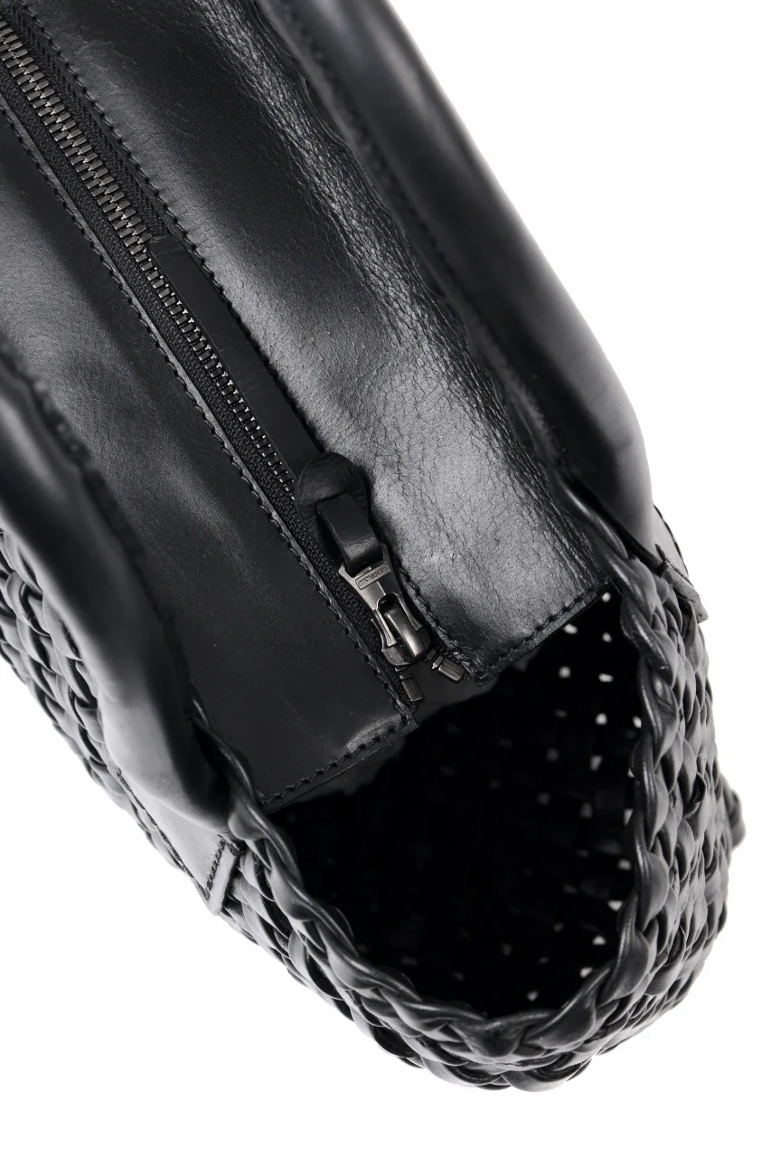 ISAMU KATAYAMA BACKLASH VEGETABLE TANNED BUFFALO MUSOU INTRECCIATO SMALL TOTE BAG (BLACK) - Image 11
