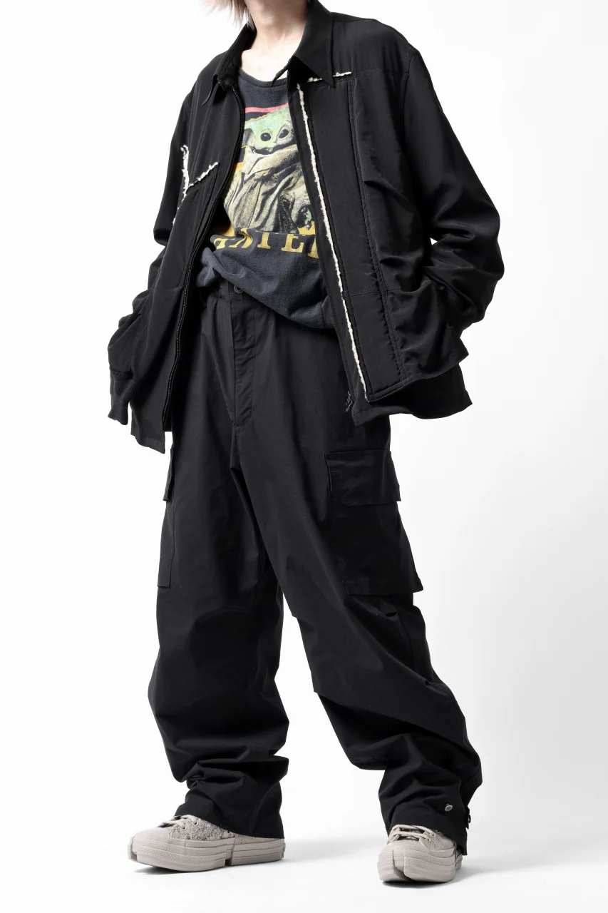 ISAMU KATAYAMA BACKLASH WIDE CARGO PANTS / STRETCH TYPEWRITER CLOTH (BLACK) - Image 34
