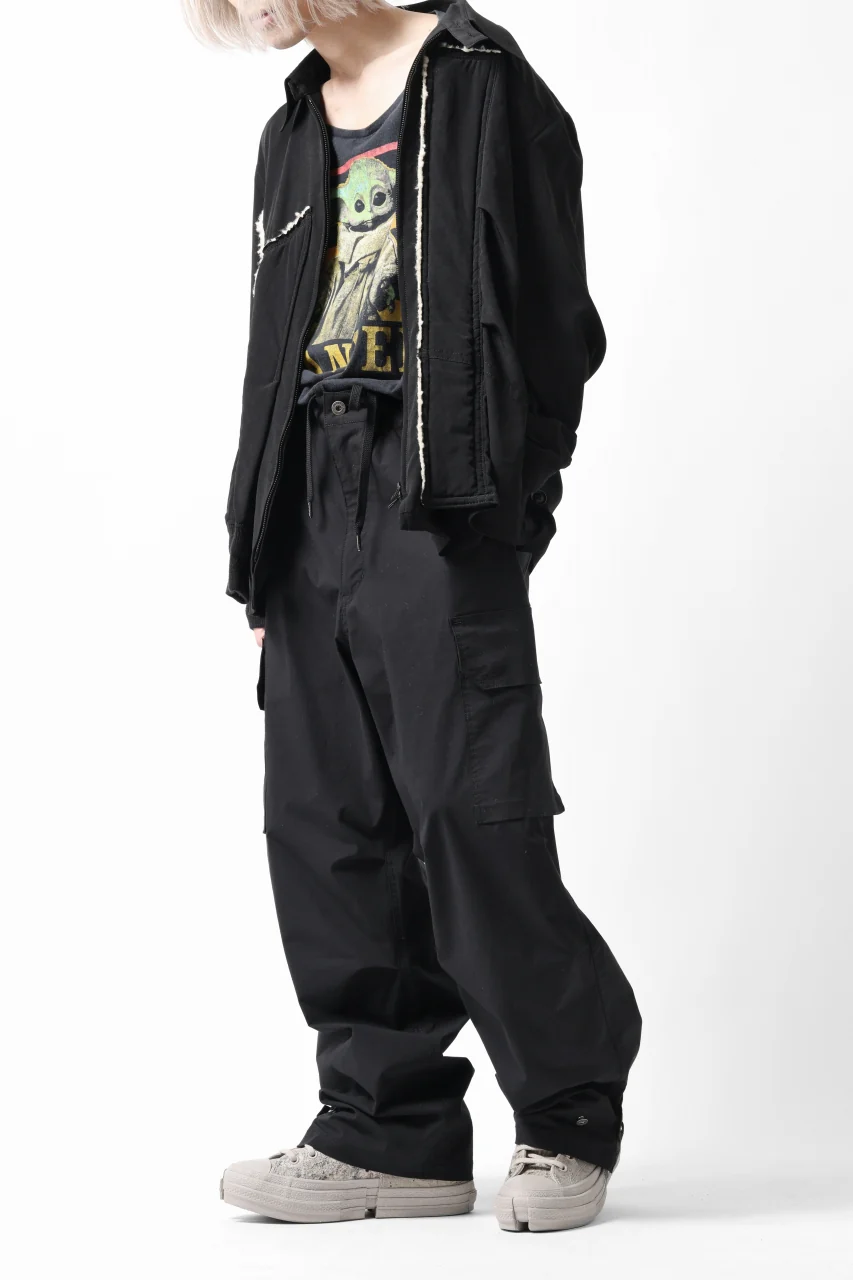 ISAMU KATAYAMA BACKLASH WIDE CARGO PANTS / STRETCH TYPEWRITER CLOTH (BLACK) - Image 36