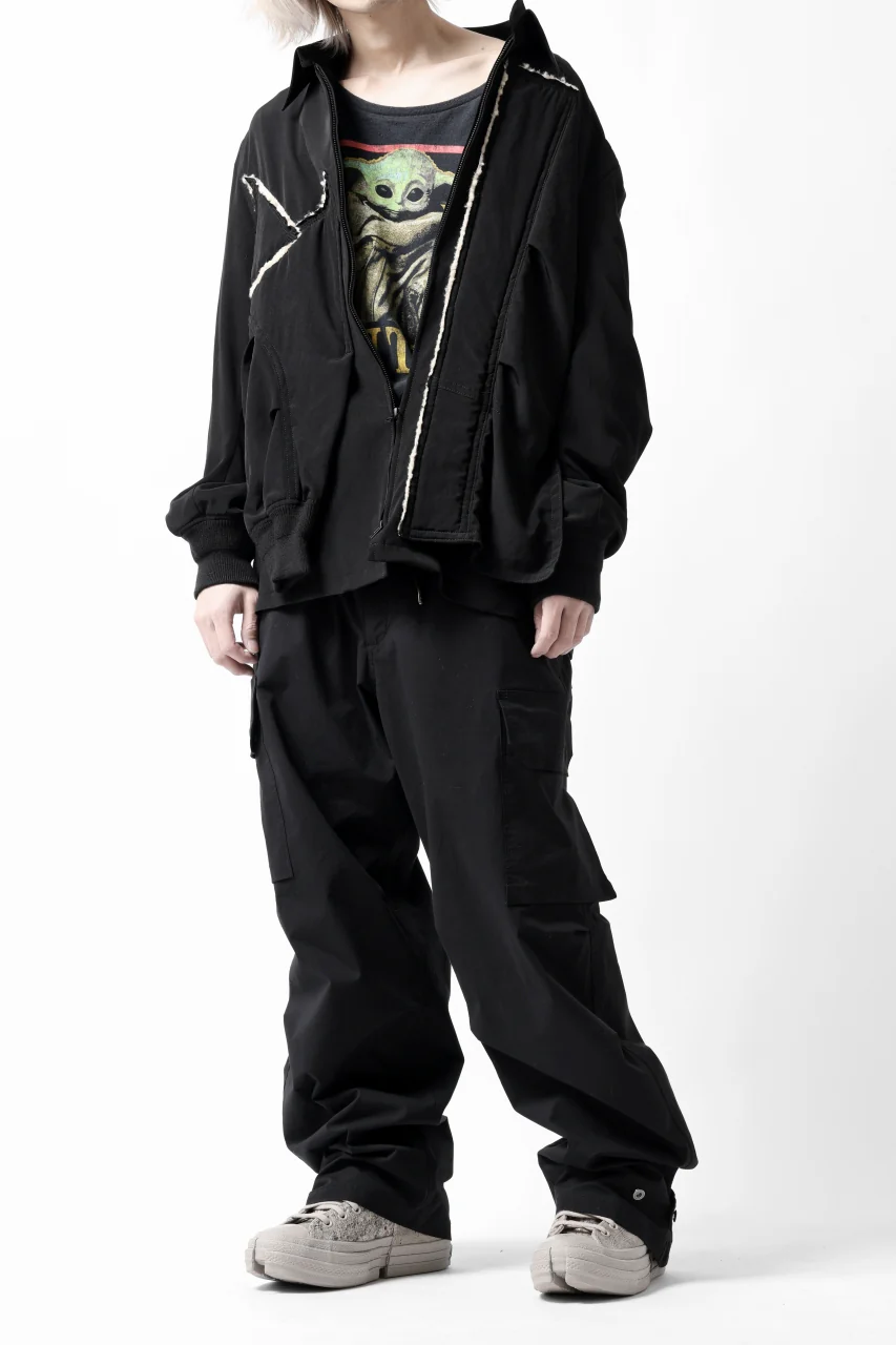 ISAMU KATAYAMA BACKLASH WIDE CARGO PANTS / STRETCH TYPEWRITER CLOTH (BLACK) - Image 43
