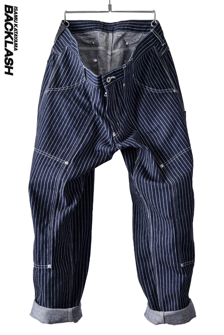 ISAMU KATAYAMA BACKLASH WIDE WORKER TROUSERS [ WABASH STRIPE ] (BLUE)