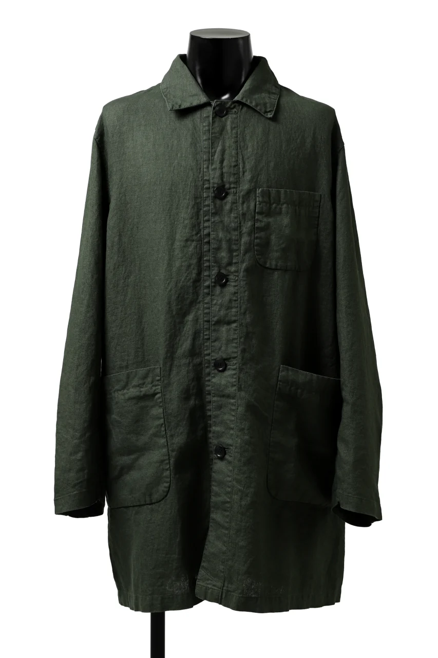 ISAMU KATAYAMA BACKLASH WORK COAT / GARMENT NATURAL DYED LINEN (LEAF) - Image 10