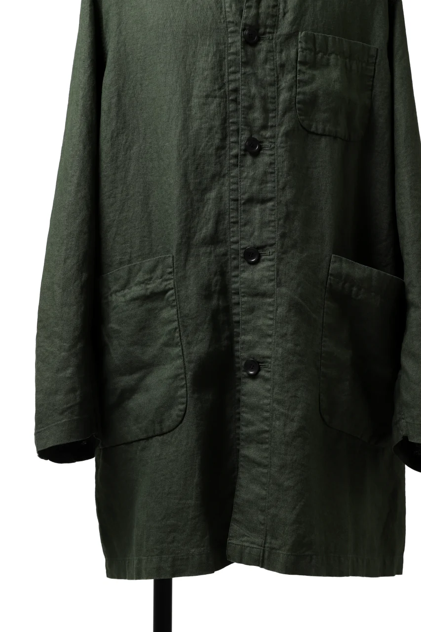 ISAMU KATAYAMA BACKLASH WORK COAT / GARMENT NATURAL DYED LINEN (LEAF) - Image 19