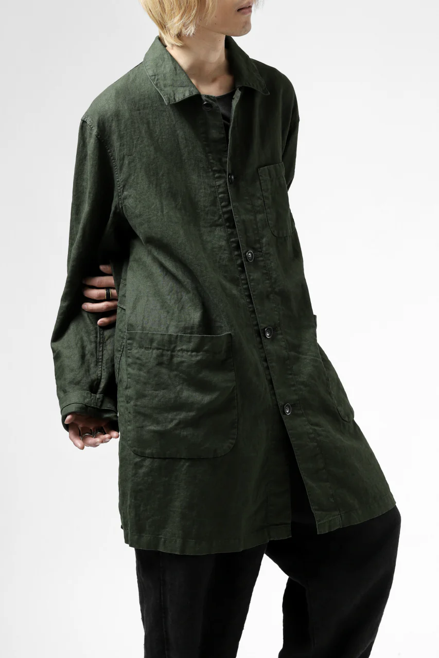 ISAMU KATAYAMA BACKLASH WORK COAT / GARMENT NATURAL DYED LINEN (LEAF) - Image 29