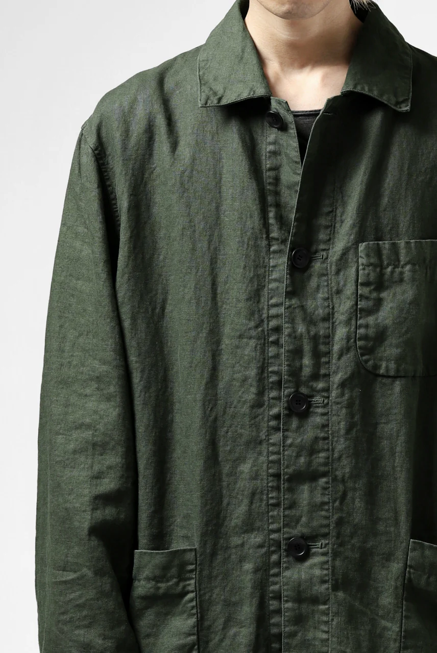 ISAMU KATAYAMA BACKLASH WORK COAT / GARMENT NATURAL DYED LINEN (LEAF) - Image 30
