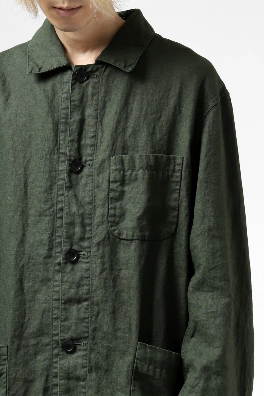 ISAMU KATAYAMA BACKLASH WORK COAT / GARMENT NATURAL DYED LINEN (LEAF) - Image 31