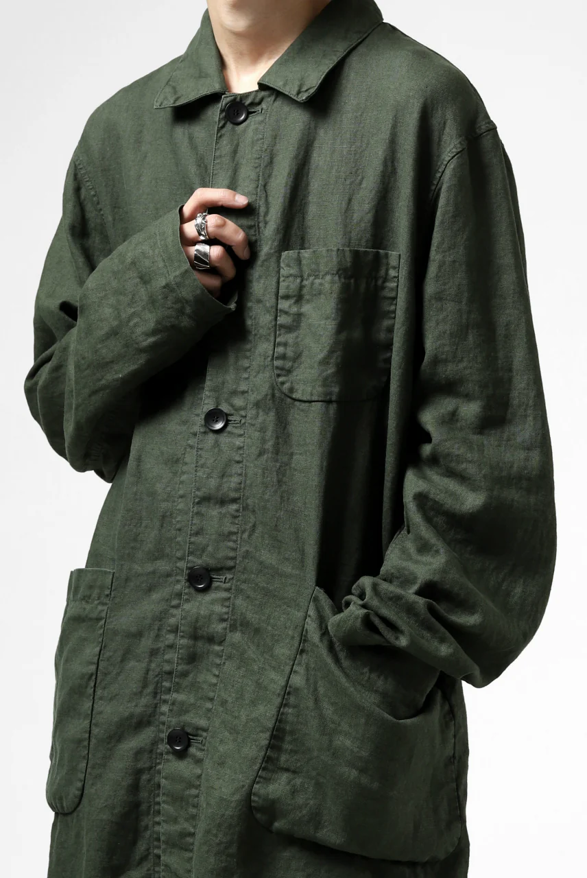 ISAMU KATAYAMA BACKLASH WORK COAT / GARMENT NATURAL DYED LINEN (LEAF) - Image 32