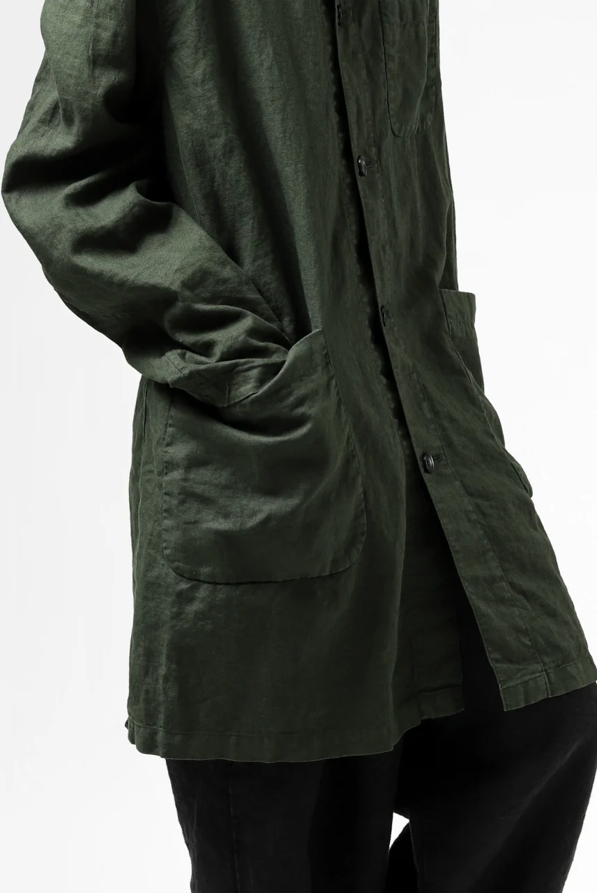 ISAMU KATAYAMA BACKLASH WORK COAT / GARMENT NATURAL DYED LINEN (LEAF) - Image 33