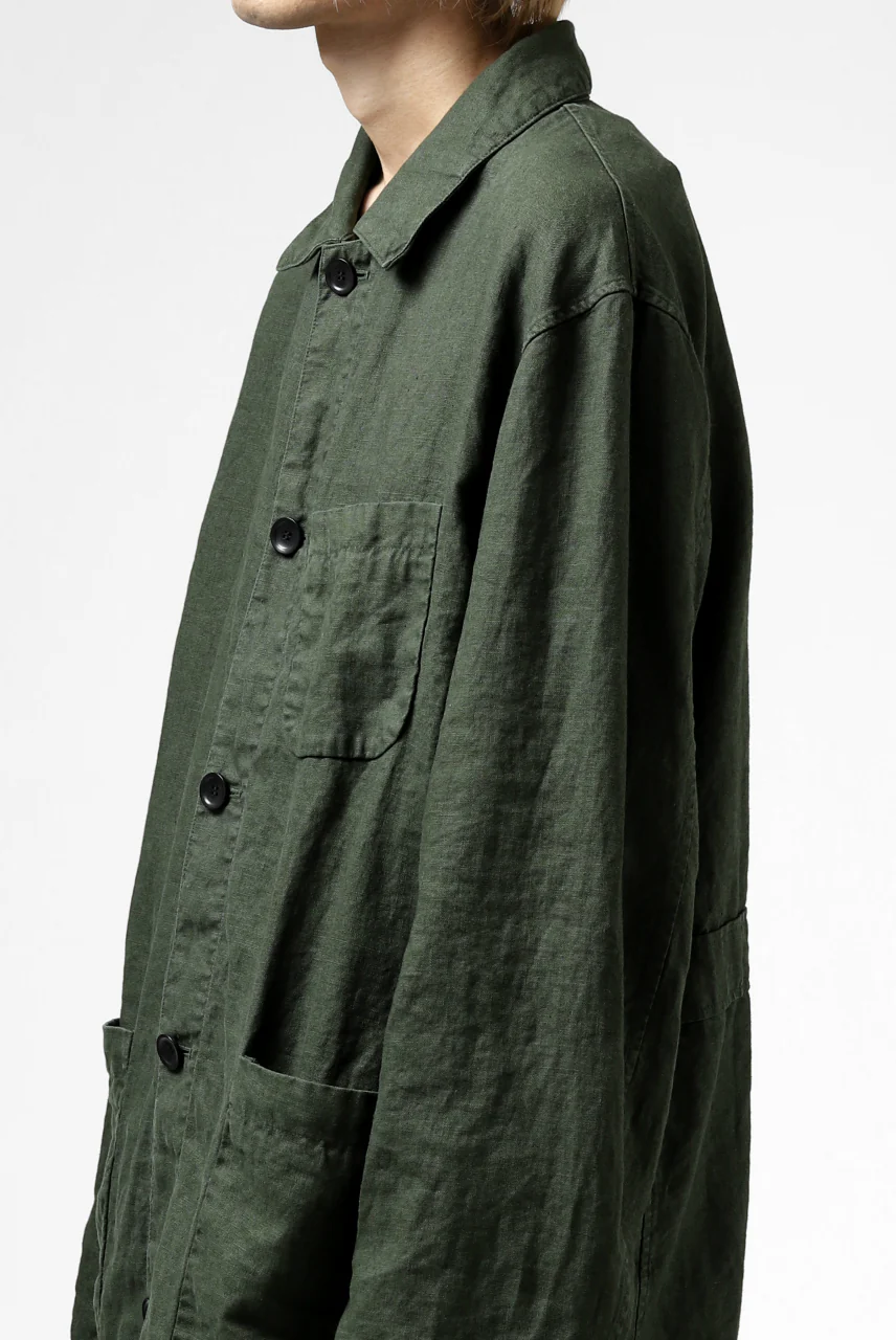 ISAMU KATAYAMA BACKLASH WORK COAT / GARMENT NATURAL DYED LINEN (LEAF) - Image 34