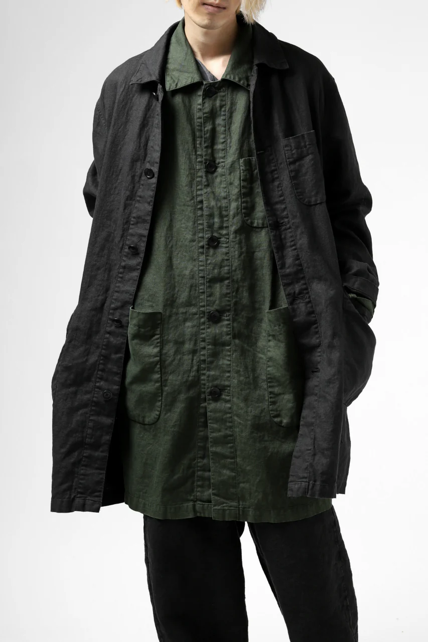 ISAMU KATAYAMA BACKLASH WORK COAT / GARMENT NATURAL DYED LINEN (LEAF) - Image 36