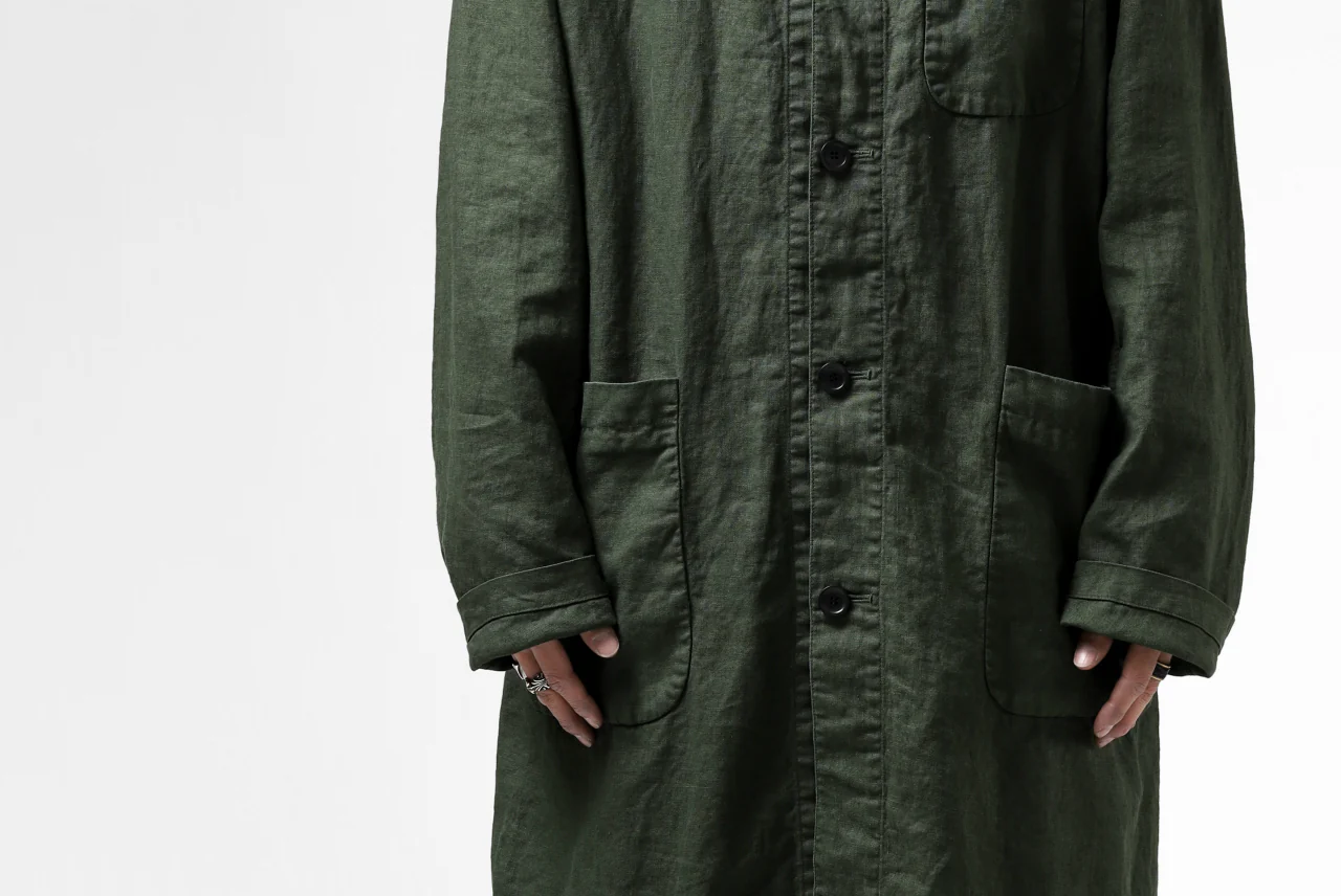 ISAMU KATAYAMA BACKLASH WORK COAT / GARMENT NATURAL DYED LINEN (LEAF) - Image 40