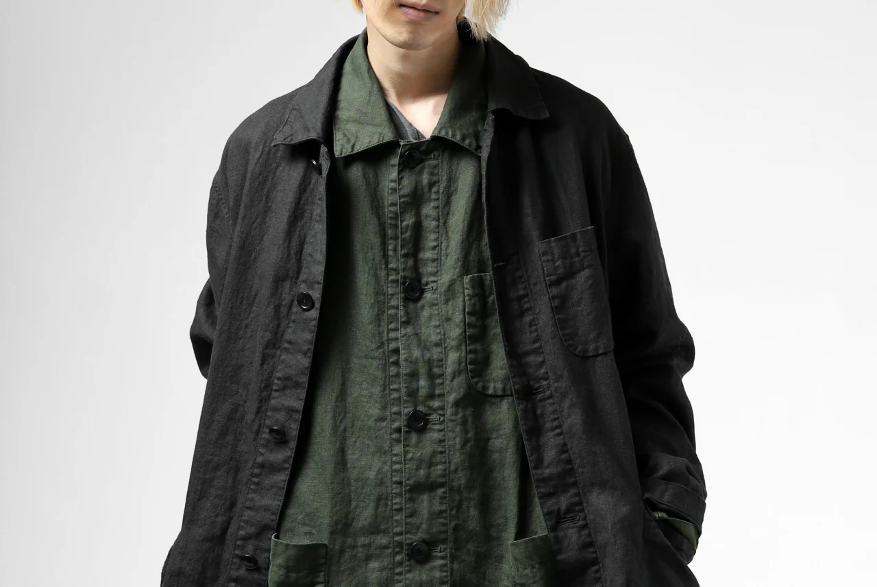 ISAMU KATAYAMA BACKLASH WORK COAT / GARMENT NATURAL DYED LINEN (LEAF) - Image 41