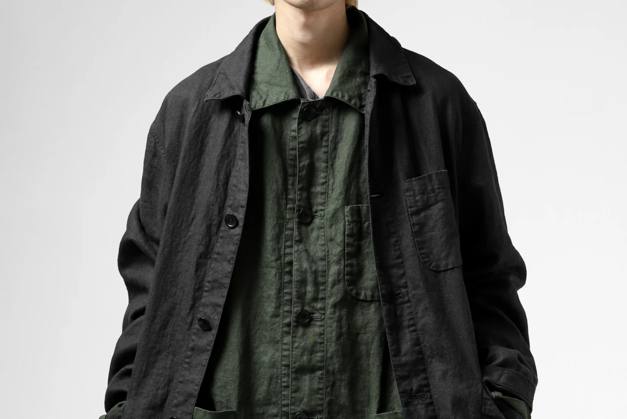 ISAMU KATAYAMA BACKLASH WORK COAT / GARMENT NATURAL DYED LINEN (LEAF) - Image 42
